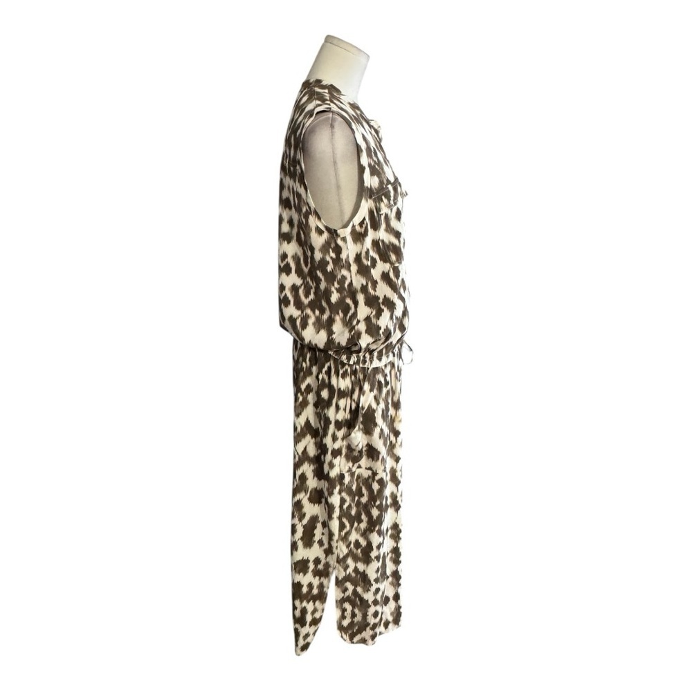 VINCE Ikat Print Cargo 100% Silk Midi Dress Brown Cream Sleeveless Size M Casual - Picture 3 of 10